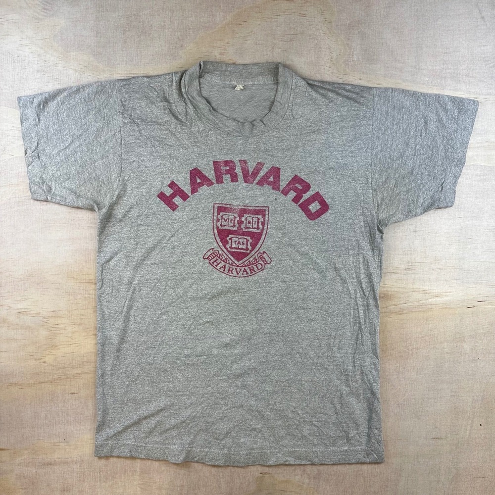 Vintage Harvard University T Shirt Mens Small Heather Gray Single Stitch Crest